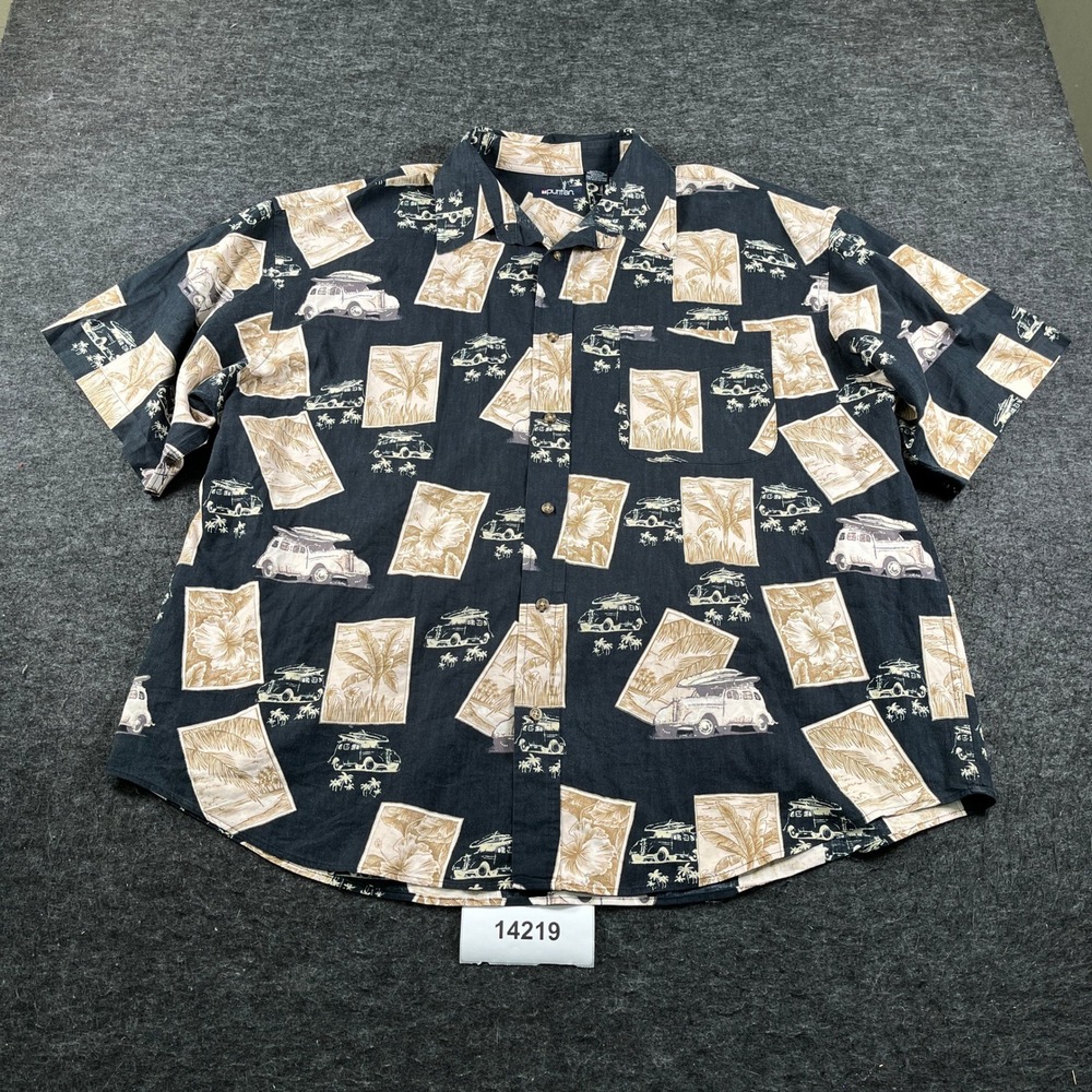 Puritan Shirt Mens 2XL Black Tropical Surf Wagon Cotton Short Sleeve Button Up